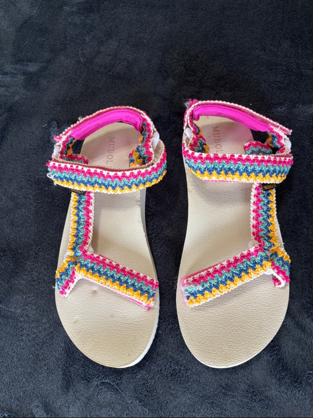Dolce Vita Multicolor Crochet Strap Sandals — Pink, Yellow, Blue
